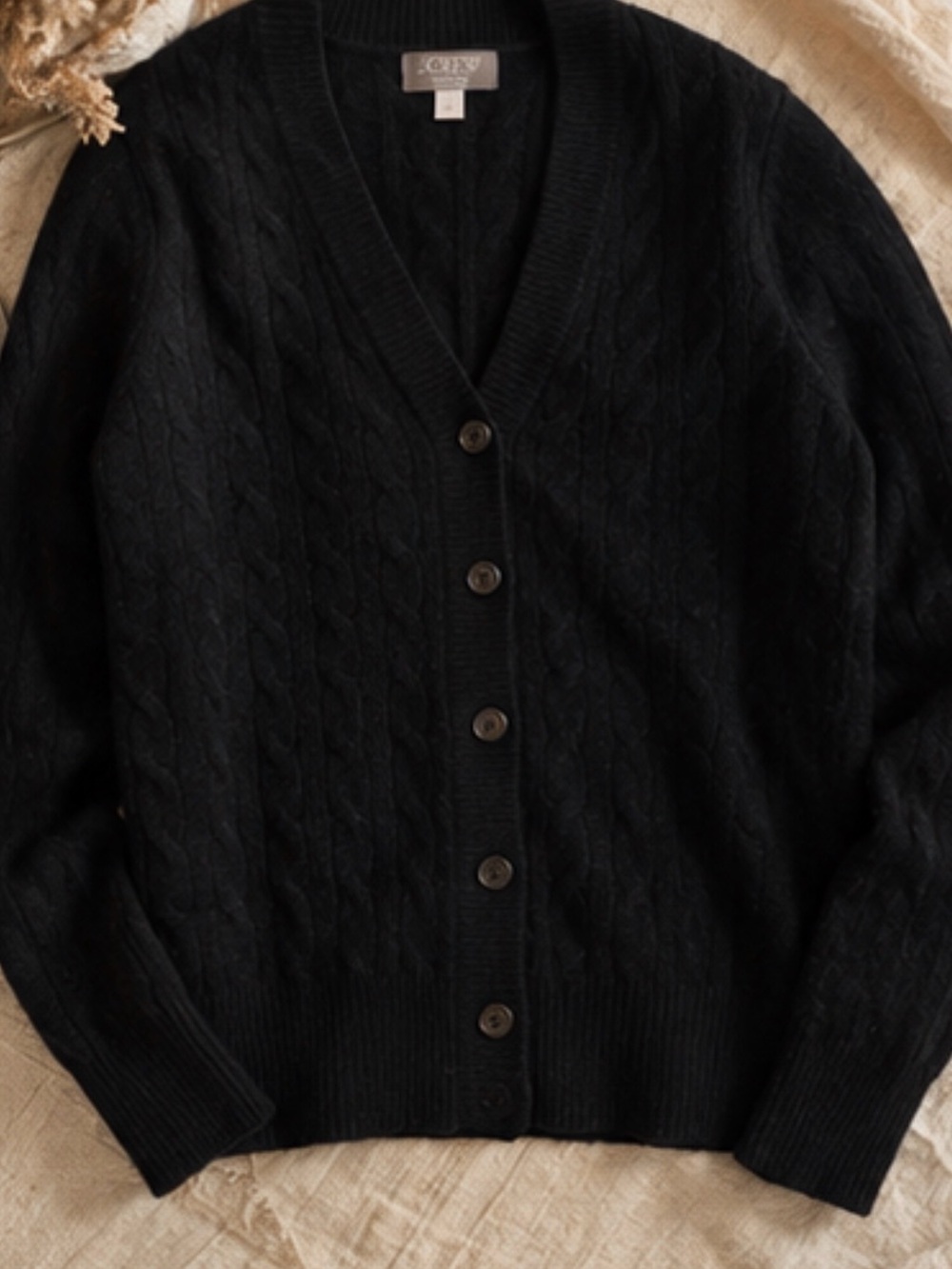 J.Crew 100% Cashmere Cable Knit Cardigan Black size L - Picture 5 of 13